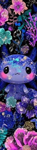 Free kawaii axolotl bookmark featuring a bold dark blue kawaii axolotl